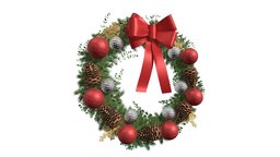 Christmas Wreath winter, bow, cone, wreath, christmas, realistic, game-ready, fir, ribbon, pinecone, noble, new-year, christmas-tree, eucalyptus, christmas-wreath