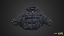 [Game-Ready] Black Short Down Puffer Coat topology, fashion, ar, costume, outerwear, photogrammetry, 3d, 3dscan, clothing, black, gameready, wintercoat, paddedjacket, pufferjacket, noai, winterclothes, padded-coat, puffer-coat