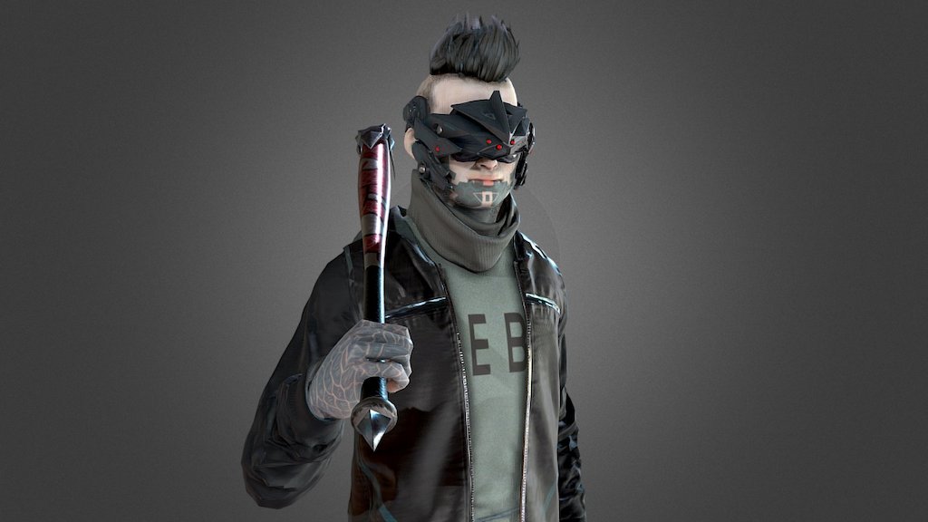 Original character. He is part of the HEBI VR gang that uses VR/AR to make gang warfare more like a videogame. Hi-res images and turntable - https://www.artstation.com/artwork/bbOdd - Zetsuda - 3D model by Ali Glen (@aliglen) 3d model