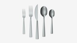 Flatware set 04 set, breakfast, fork, spoon, eat, metal, kitchen, tableware, dining, cutlery, flatware, knife, 3d, pbr, steel