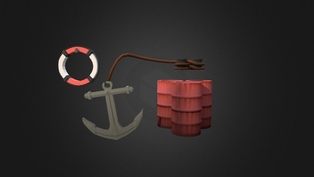 Just some little seperate parts of my model from my boat that was uploaded to this Sketchfab account - Lifesaver_Oil Barrels_Anchor System - 3D model by MichaelBradbeer 3d model