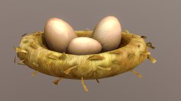 low poly egg nest nest, egg, chicken, big, lowpoly