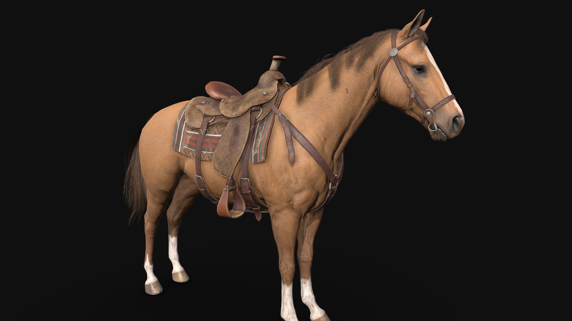 Step into the rugged and untamed world of the Wild West with meticulously crafted 3D model of a horse, adorned with an array of authentic props from the era that defined the frontier spirit. This stunning Sketchfab model transports you back in time to the days of cowboys, outlaws, and adventure on the open range.
Whether you're a 3D artist looking for a reference model or simply a fan of the Wild West era, this Sketchfab model is a true gem. It's a timeless representation of a bygone era, where the spirit of adventure, the open range, and the bond between a cowboy and their horse defined the American frontier. Saddle up and explore the Wild West like never before with this remarkable 3D model.

Also you can find Uploaded file with rigg of horse.

Ejoy it 3d model