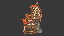 VIllage House Asset painted, only, difuse, low, poly, hand