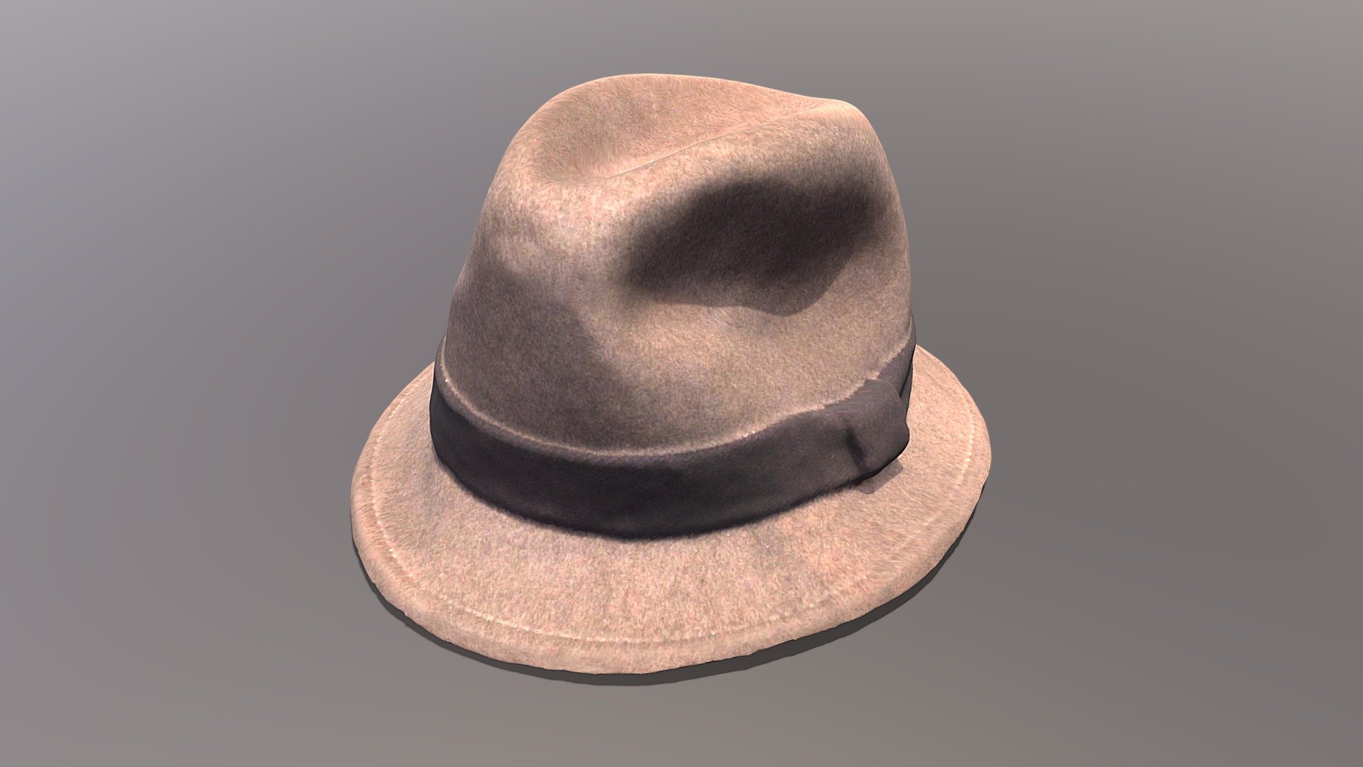A scan of a type of hat. It is light brown and has a dark band around the crown for added decoration. A stylish adornment for anyone's head 3d model