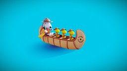 Snoopy Canoe hat, camping, bird, dog, camp, brown, canoe, rowing, camera, yellow, charlie, snoopy, emilio, beagle, peanuts, woodstock, schulz, lifeguard, holliday, rowingboat, boat, rabanitos