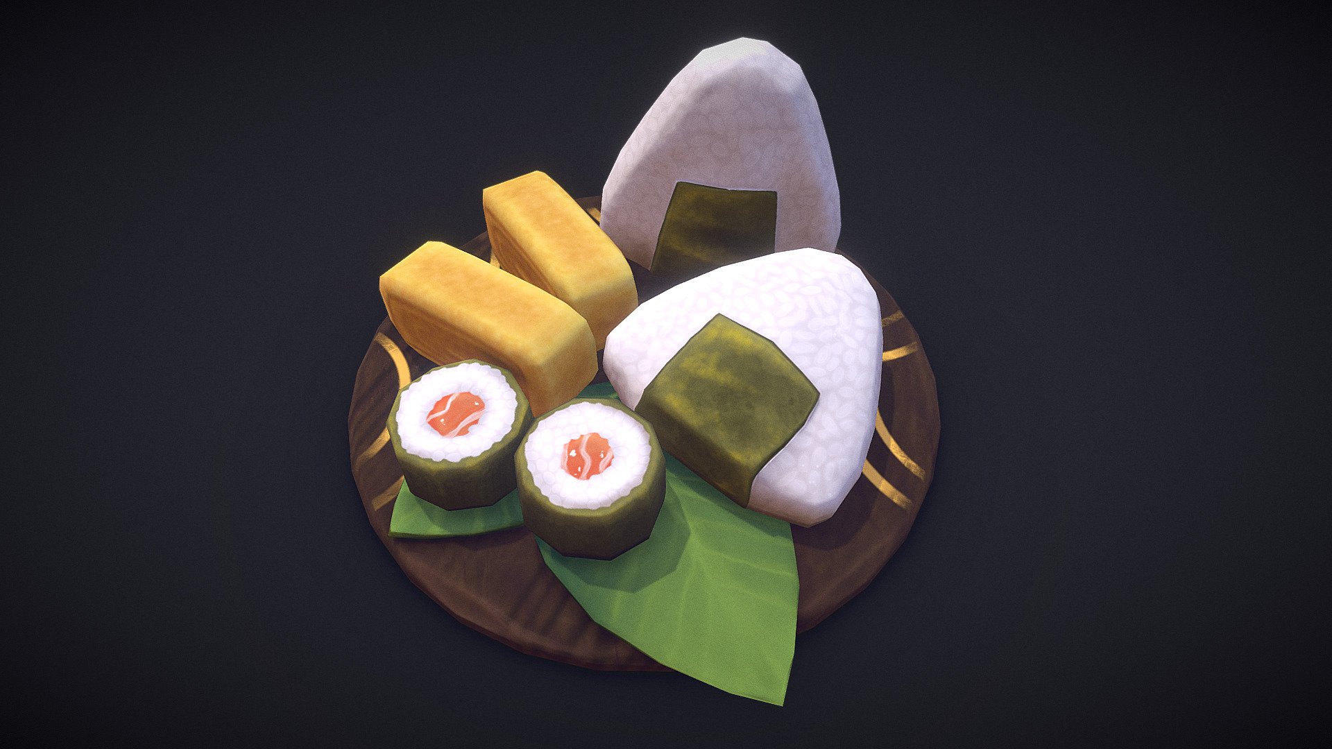 Low poly &amp; texturing practice - inspired by onigiri and eggroll foods from Genshin Impact! - Sushi Plate - 3D model by kayvenn 3d model