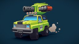 Dusty vehicles, armed, pickup, stylised, low-poly, blender, vehicle, lowpoly, blender3d, car, stylized