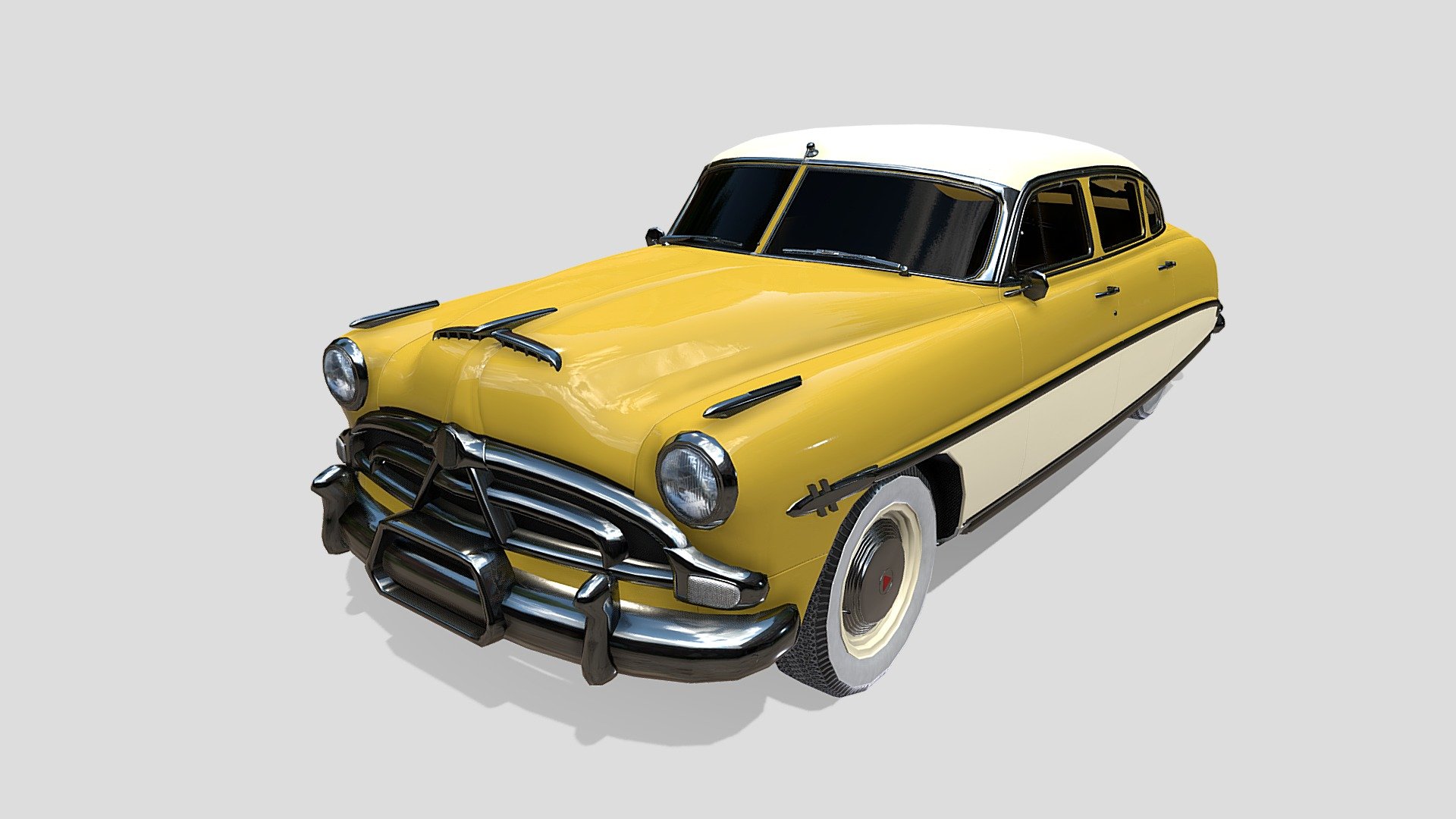 4 Door Generic 50s Sedan detailed 3d model, rendered with Cycles in Blender, using PBR textures, as per seen on attached images. 
The 3d model is scaled to original size in Blender.

File formats:
-.blend, rendered with cycles, as seen in the images;
-.obj, with materials applied;
-.dae, with materials applied;
-.fbx, with materials applied;
-.stl;

Files come named appropriately and split by file format.

3D Software:
The 3D model was originally created in Blender 3.1 and rendered with Cycles.

Materials and textures:
The models have materials applied in all formats, and are ready to import and render.
Materials are image based using PBR, the model comes with two materials, with five 4k PBR png image textures each corresponding to:
-exterior;
-wheels;

Preview scenes:
The preview images are rendered in Blender using its built-in render engine &lsquo;Cycles'.

For any problems please feel free to contact me.
Don't forget to rate and enjoy! - Generic 50s sedan - Buy Royalty Free 3D model by dragosburian 3d model