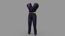Female Wrap Jumpsuit fashion, retro, purple, girls, clothes, summer, womens, jumpsuit, wear, wrap, evening, pbr, low, poly, female