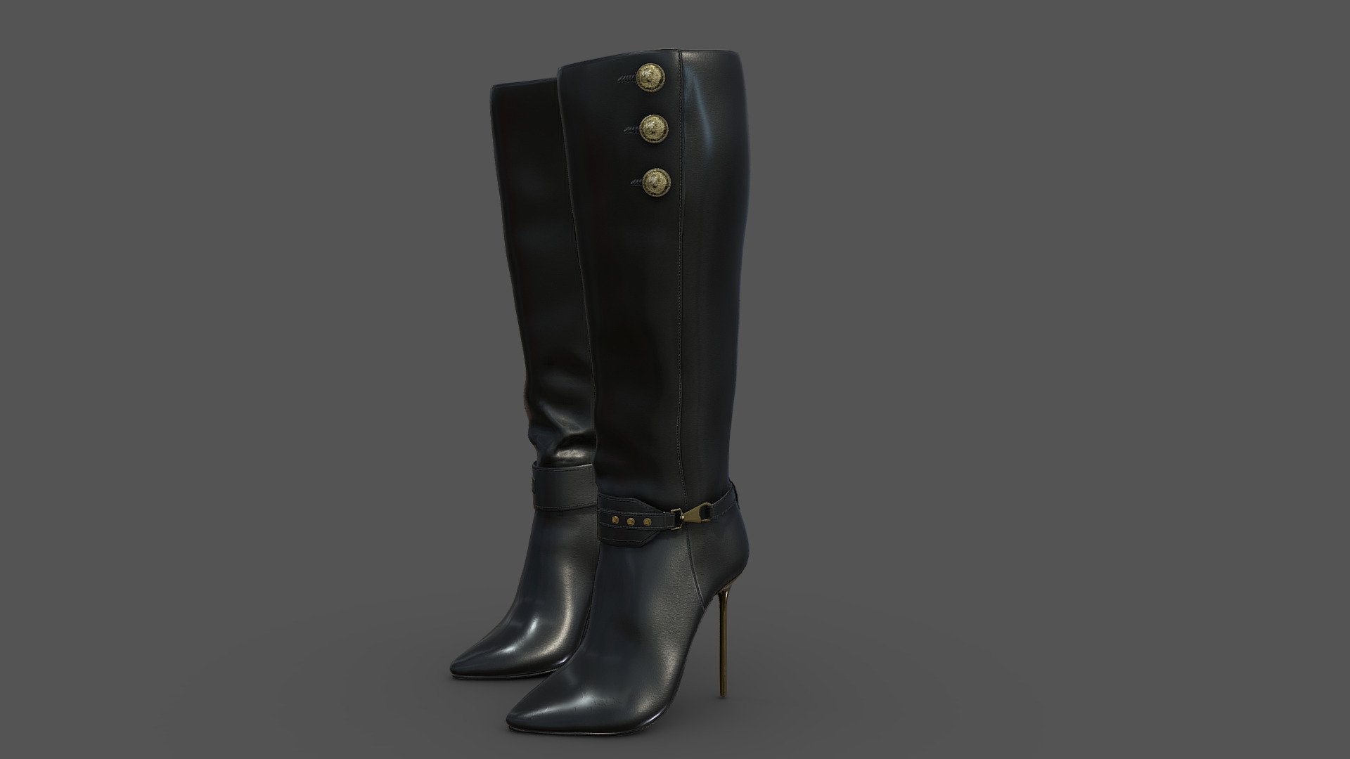 Female High Heel Black Knee Boots - Buy Royalty Free 3D model by 3dia 3d model