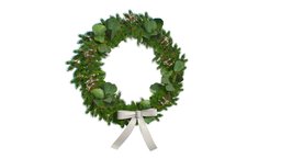 Christmas Wreath With Ribbon winter, bow, wreath, christmas, realistic, game-ready, fir, ribbon, noble, new-year, christmas-tree, eucalyptus, low-poly, chrismas-wreath