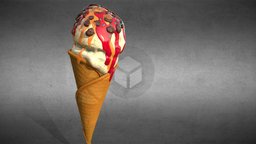ice cream in a waffle cone ice, cream, cone, baked, icecream, normal, sweet, waffle, texturing, 3d, model, sketchfab, download, simple