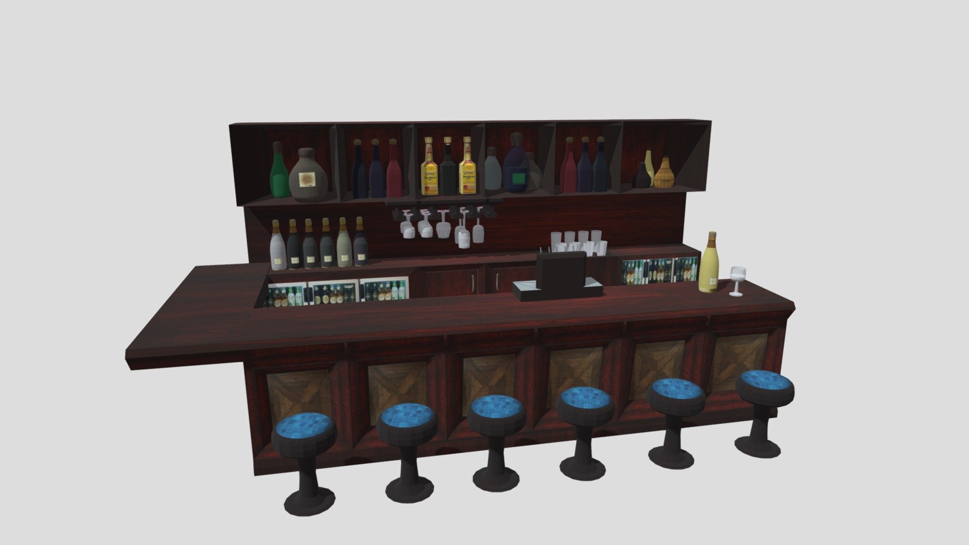 Full bar made of cherry wood - fully stocked with liquor, wine, bottles. Includes stools.

If you like it - please remember to click that LIKE button. TY - Bar - Stocked - Buy Royalty Free 3D model by EvieMarie (@yvonne.debandi) 3d model