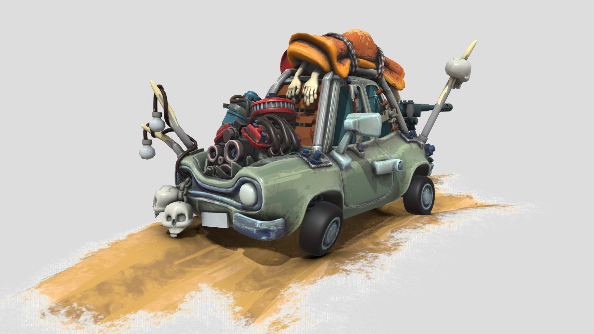 A Mad Max car for fun.
Maya for modeling
Painter for hand painted textures - MK1 apocalypse - 3D model by ArnaudSauzedde 3d model