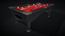Pool Table with Balls, Cue and Rack cushion, stick, rack, balls, spot, play, table, pool, spin, pocket, snooker, billiard, trick, chalk, cue, game, monix, baize, trick-shot