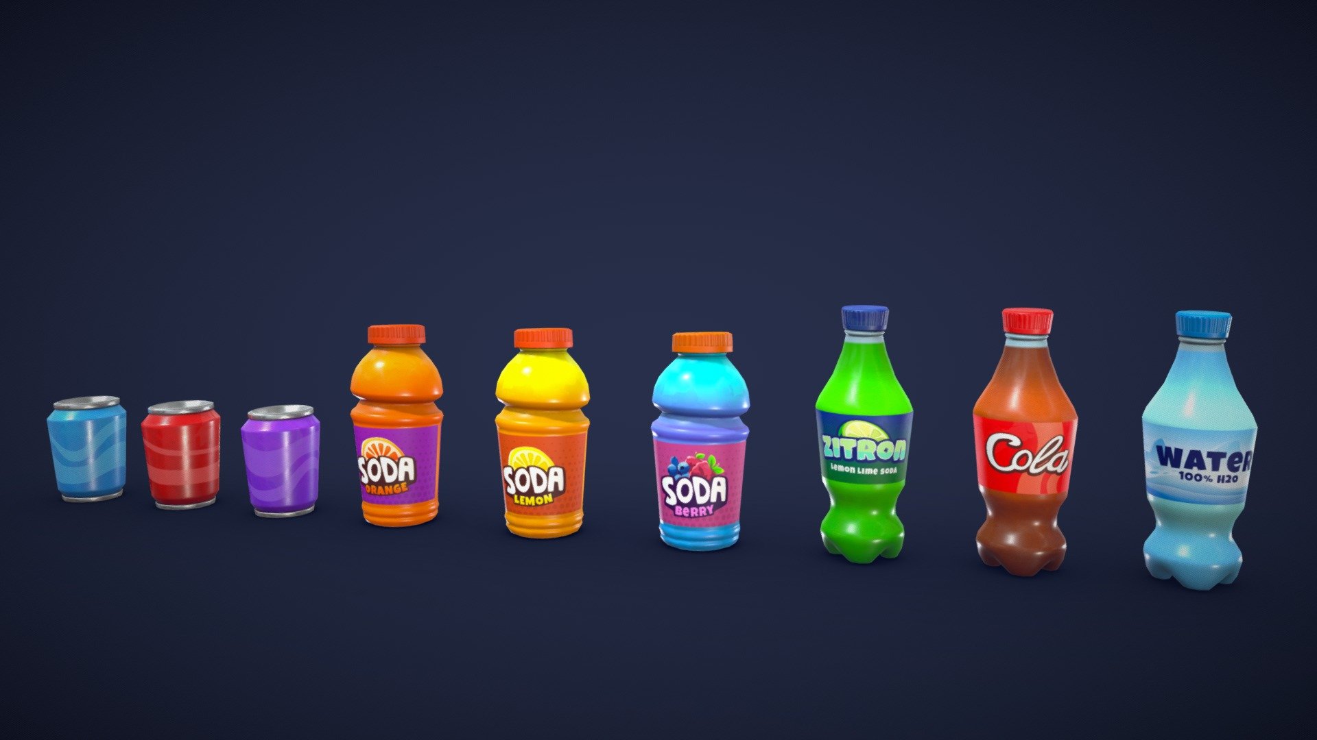 Quench your game’s thirst with this Soda and Soft Drinks Asset Pack! This pack contains 9 stylized cans and bottles. All models are low-poly and optimized for performance and quality. Cheers!

Model information:




Optimized low-poly assets for real-time usage.

Optimized and clean UV mapping.

2K and 4K textures for the assets are included.

Compatible with Unreal Engine, Unity and similar engines.

All scene assets are included in a separate file as well.
 - Stylized Soft Drinks / Soda - Low Poly - Buy Royalty Free 3D model by Lars Korden (@Lark.Art) 3d model