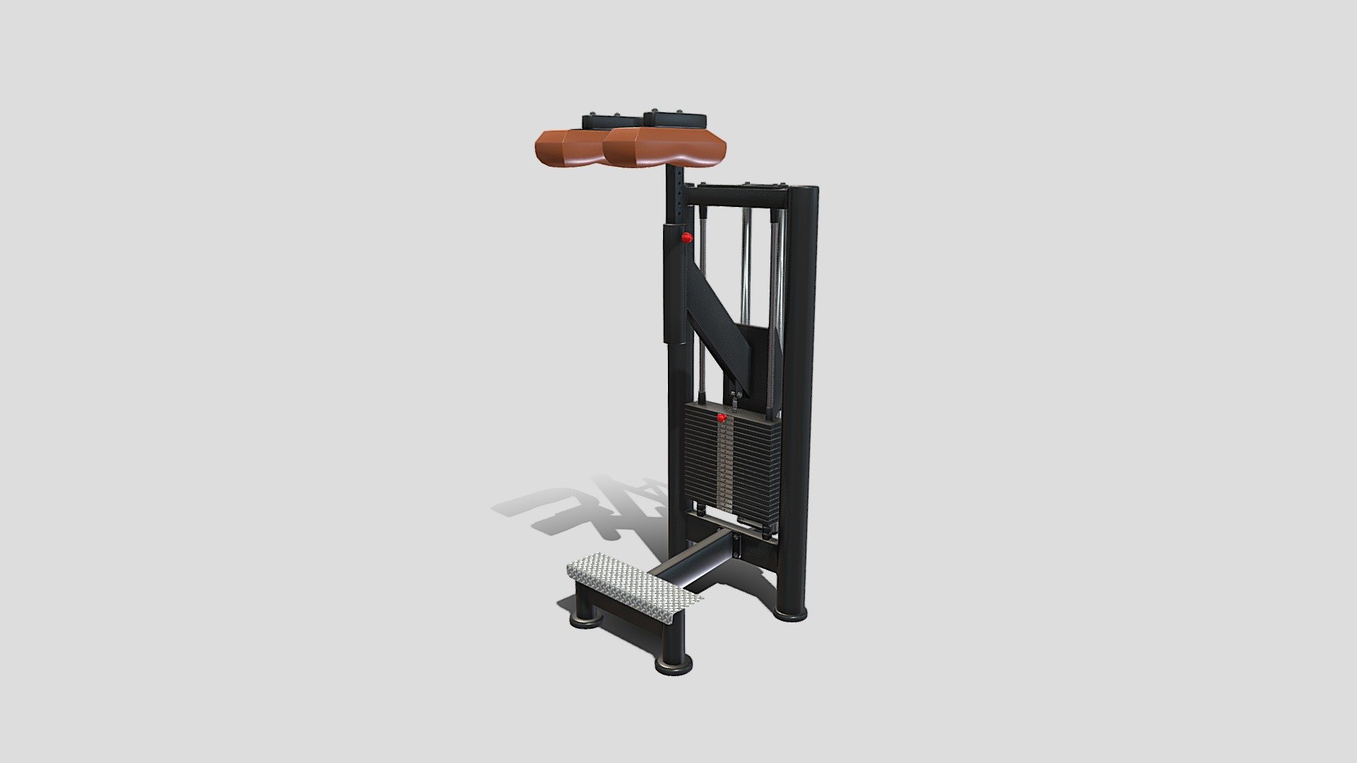 Gym machine 3d model built to real size, rendered with Cycles in Blender, as per seen on attached images. 

File formats:
-.blend, rendered with cycles, as seen in the images;
-.obj, with materials applied;
-.dae, with materials applied;
-.fbx, with materials applied;
-.stl;

Files come named appropriately and split by file format.

3D Software:
The 3D model was originally created in Blender 3.1 and rendered with Cycles.

Materials and textures:
The models have materials applied in all formats, and are ready to import and render.
Materials are image based using PBR, the model comes with five 4k png image textures.

Preview scenes:
The preview images are rendered in Blender using its built-in render engine &lsquo;Cycles'.
Note that the blend files come directly with the rendering scene included and the render command will generate the exact result as seen in previews.

General:
The models are built mostly out of quads.

For any problems please feel free to contact me.

Don't forget to rate and enjoy! - Standing calf machine - Buy Royalty Free 3D model by dragosburian 3d model