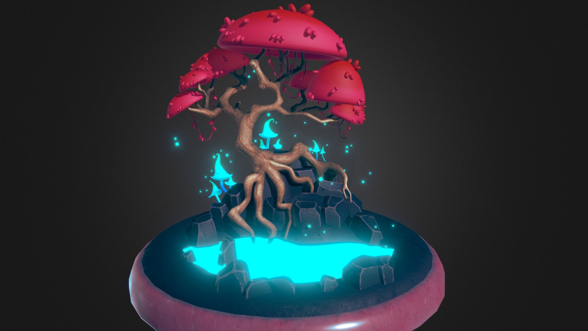 A simple stylized fantasy tree. I really like how it turned out! In the future, I think I'll join the leaves on the tree to the actual tree model, and potentially fill it in more than I have. I tried to stick to simple colours, and give it a bit more texture than just being flat, while still keeping the look. I've always been a sucker for glowing mushrooms. Or glowing anything.

Modeled in Blender and textured in Substance Painter.

Original concept by The incredibly skilled Anastasia Sibiryakova, and their work can be found here! - Fantasy Tree - 3D model by Emily Funk (@efunk46) 3d model