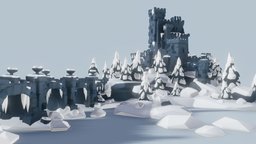 Winter Fortress castle, forest, icy, style, winter, palace, ice, snow, vr, maquette, microsoft, poliigon, made-in-abyss, microsoft-maquette, low-poly, lowpoly, low, poly, stylized