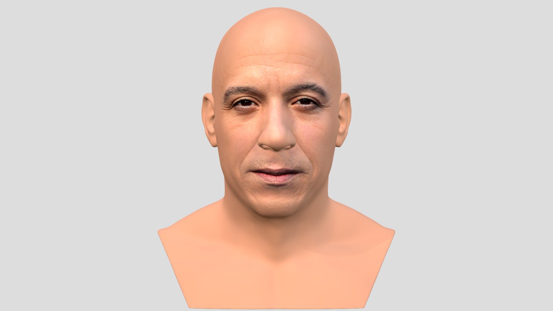 Here is Vin Diesel bust 3D model ready for full color 3D printing. The model current size is 5 cm height, but you are free to scale it. Zip file contains obj with texture in png. The model was created in ZBrush, Mudbox and Photoshop.

If you have any questions please don’t hesitate to contact me. I will respond you ASAP. I encourage you to check my other celebrity 3D models 3d model