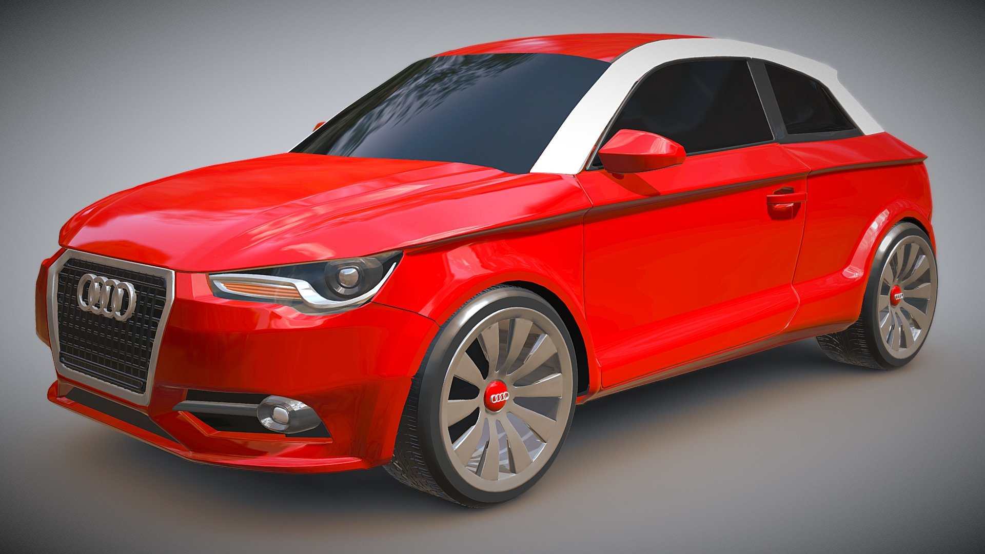 First generation of Audi A1 pretty detailed 3d model.I tightened up some forms,also I put bigger Audi logo to pop-up more. 
3d modelling with Blender3d 2.79 version.There are no textures and no interior objects for this product.Rendering previews created with cycles rendering engine.If you need to change something on this 3d model,or need with less subdivsions,use blender file where you can remove subsurface modifier.Objects named by materials.Tire treads created from bunch of polygons to get more realistic tires.Enjoy my car 3d model.

3ds file 
verts:787980 
polys:262260

obj file 
verts: 209782 
polys: 262660

Checked with GLC player - Audi A1 city car redesign - Buy Royalty Free 3D model by koleos3d 3d model