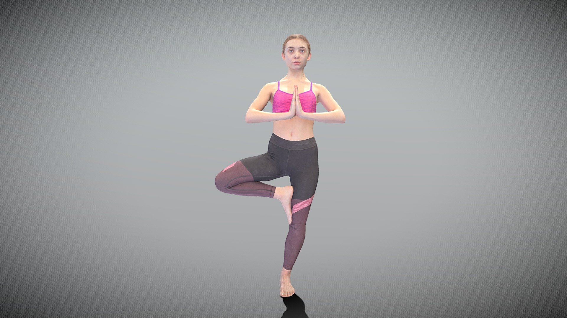 This is a true human size and detailed model of a sporty young woman of Caucasian appearance dressed in sportswear. The model is captured in casual pose to be perfectly matching various architectural and product visualizations, as a background or mid-sized character on a sports ground, gym, beach, park, VR/AR content, etc.

Technical specifications:




digital double 3d scan model

150k &amp; 30k triangles | double triangulated

high-poly model (.ztl tool with 5 subdivisions) clean and retopologized automatically via ZRemesher

sufficiently clean

PBR textures 8K resolution: Diffuse, Normal, Specular maps

non-overlapping UV map

no extra plugins are required for this model

Download package includes a Cinema 4D project file with Redshift shader, OBJ, FBX, STL files, which are applicable for 3ds Max, Maya, Unreal Engine, Unity, Blender, etc. All the textures you will find in the “Tex” folder, included into the main archive.

3D EVERYTHING

Stand with Ukraine! - Beautiful woman doing yoga 424 - Buy Royalty Free 3D model by deep3dstudio 3d model
