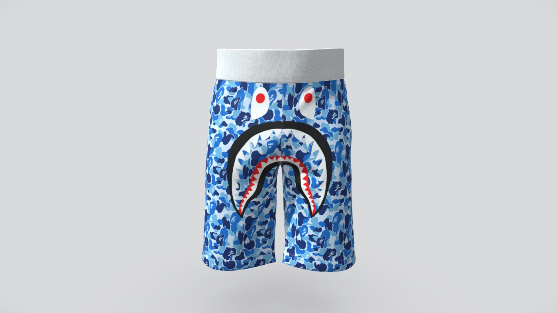 A BATHING APE®
Camouflage print track shorts. 3D model. For man.
Blue cotton camouflage print track shorts from bape featuring an elasticated waistband, a back pocket and a knee length. With print on front. 
This shorts was created in Clo3D. 

Licence: You are free to use this model in any of your projects. Please remember to credit Virtual Rugs and subscribe for more upcoming 3d models coming soon - BAPE Camouflage Print Track Shorts - 3D model by virtualrags 3d model