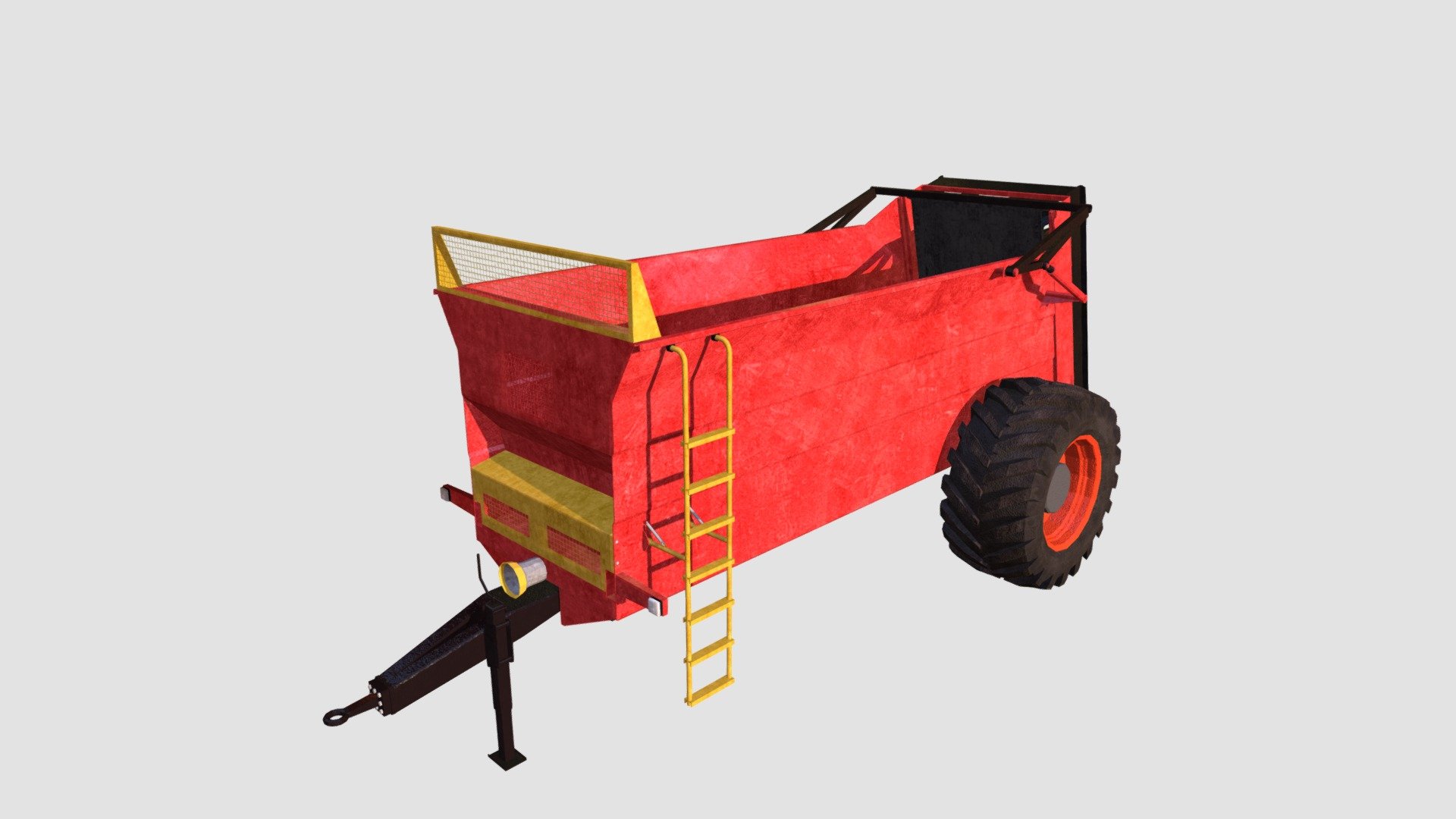 Highly detailed 3d model of agricultural trailer with textures, shaders and materials. It is ready to use, just put it into your scene 3d model