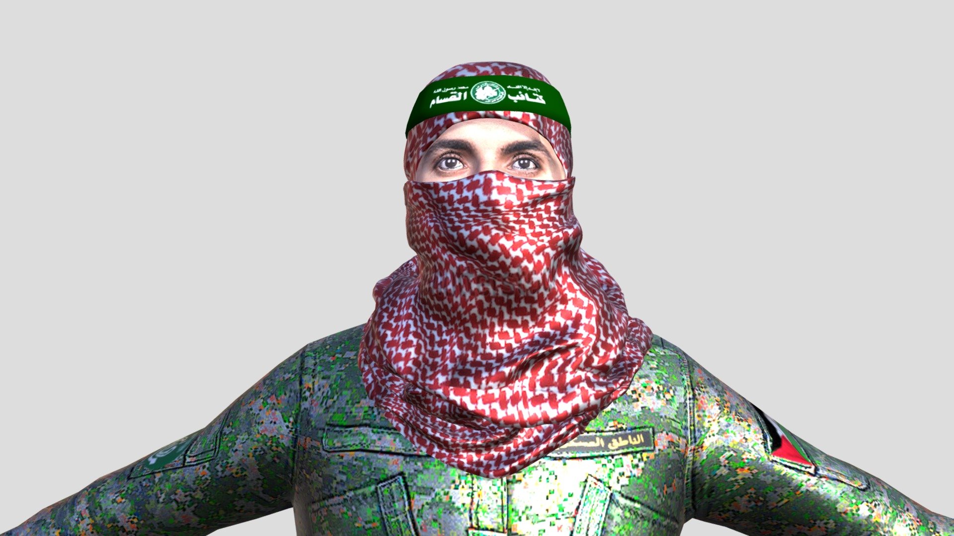 Long Live HAMAS and Free Palestine :D
Low poly character for game and animation video. Rig bone in T Pose with Mixamo and ready to change pose. Texture its Image and UV, the model format file available FBX, OBJ, GLB  and Blender.
Information Statistic :
Object : 1/2
Vertices : 61, 472
Edges : 129, 211
Face : 68, 461
Triangles : 113, 165
For detail : https://www.youtube.com/shorts/rZlZeW161n8
Gallery detail : https://www.artstation.com/artwork/6N1366 - ABU OBAIDA HAMAS - Buy Royalty Free 3D model by zukiersoliter 3d model