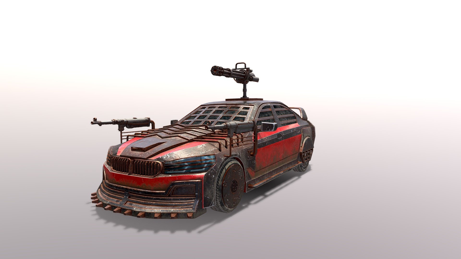 The badass of cars with the armed body that can destroy anyone in a war setting.

This asset is designed after a Badass Car almost like a leader of an armed gang who are on a mission to destroy anyone who comes in front. This model has the tiniest of detailing with three weapons attached out of which one is at the roof and two on front sides. It can be integrated in any game of war type environments as it is an armed car that can lead a troop without needing any men getting out to fight.

Technical details
•   Polycounts:  Vertices: 33.3K, Triangles: 60.8K.
•   Textures: PBR Textures
•   Files Format: Fbx.
•   Textures Format: TARGA - Armored Car - 3D model by Charles Smith (Blitz Mobile Apps) (@BlitzMobileApp) 3d model