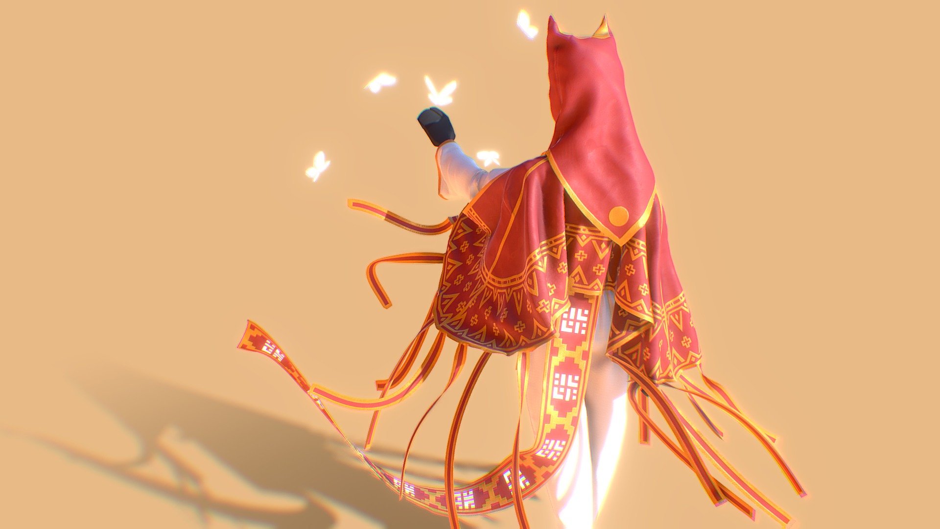Journey - character clothing concept. PBR, stylized photorealism.
Modeling clothes in Marvelous Designer.
Texturing in Substance Painter.

Journey is an indie adventure game

In Journey, the player controls a robed figure in a vast desert, traveling towards a mountain in the distance. Other players on the same journey can be discovered, and two players can meet and assist each other, but they cannot communicate via speech or text and cannot see each other's names until after the game's credits. The only form of communication between the two is a musical chime, which transforms dull pieces of cloth found throughout the levels into vibrant red, affecting the game world and allowing the player to progress through the levels. The developers sought to evoke in the player a sense of smallness and wonder and to forge an emotional connection between them and the anonymous players they meet along the way 3d model
