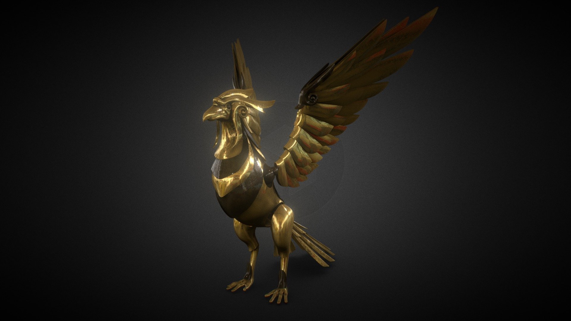 A very beautifully model of a styled mechanical phoenix. 

Originally created with 3ds Max 2014 using FinalRender. This version now has native Cinema 4d file with light, materials and textures setted. Also has 3dsmax for Default Scanline and iRay.

|| USAGE ||

This model is suitable for use in broadcast, high-res film close-up, advertising, games and so on. 

|| SPECS ||
Very good topology for using with meshsmooth. Low poly model has about 9k polygons. 

This model contains about 22.404 polygons with TurboSmooth ON

No rigging or animation yet.

|| TEXTURES||

High Resolution Texture Maps including ambient occlusion map, roughness, bump, a HDR for reflections and texture with ground shadows baked. 

Ground: 1024x1024px
Ambient Occlusion: 4096x496px
Roughness and Bump: 4096x2048px

Including:
* .max
* .c4d
* .fbx
* .obj
* .3ds - Mechanical Phoenix - Buy Royalty Free 3D model by quartomundo 3d model