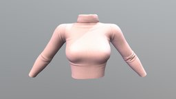 Female Turtle Neck Crop Knitted Jumper turtle, neck, winter, , fashion, girls, long, clothes, jumper, pink, realistic, real, sleeves, sweater, knit, womens, beige, wear, knitted, crop, pbr, low, poly, female