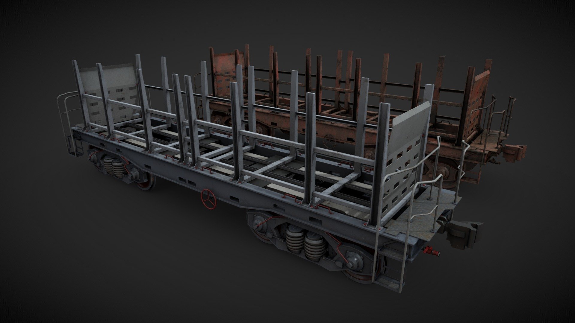 Railroad Cargo car for industrial visualizations 

4k PNG PBR textures included 

Painted and heavy rusted 

Non overlapped UVs 3d model