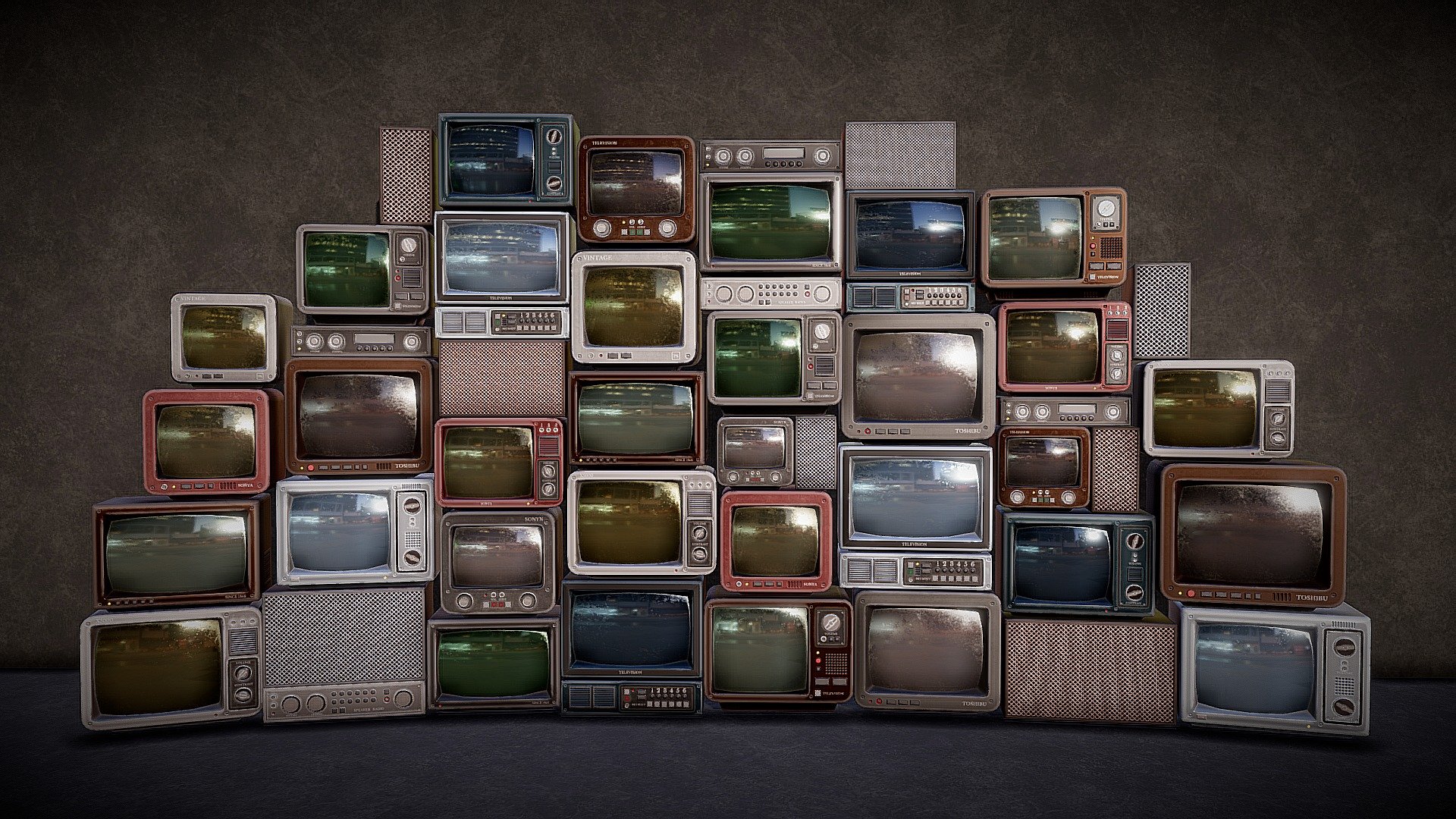 Low-poly Retro TV Pile

20 different models (16 TVs, 2 speakers, 2 radios)

Modeled in Maya, UV mapped and textured.

Available Format: OBJ, FBX.

Thank you so much for your interest! - Retro TV - Buy Royalty Free 3D model by tran.ha.anh.thu.99 3d model