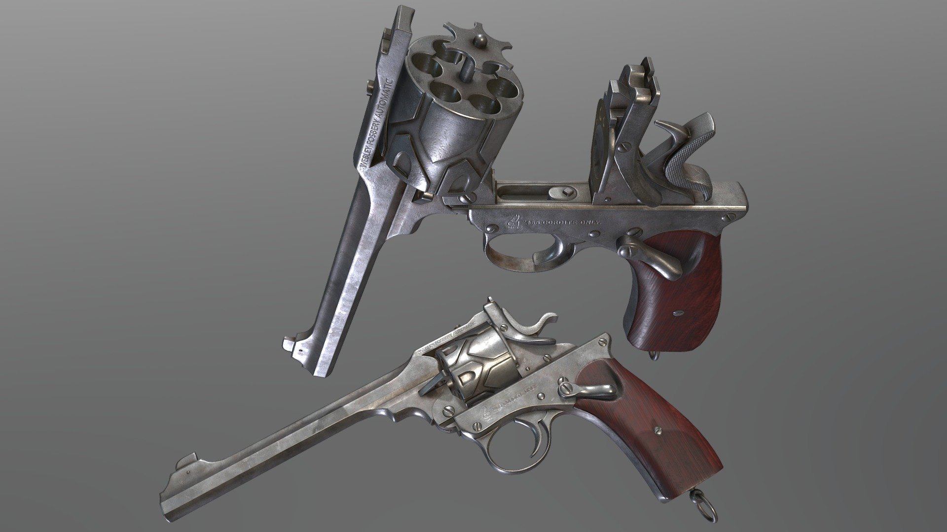 Made for games.




Made in 3Ds Max 2020 and Substance Painter 2020.




Low Poly Model ( Unwrapped UVs )
    Polys: 7,422
    Tris: 13,834
    Verts: 7,330


 - Webley Fosbery Automatic Revolver - 3D model by 3DCGS 3d model