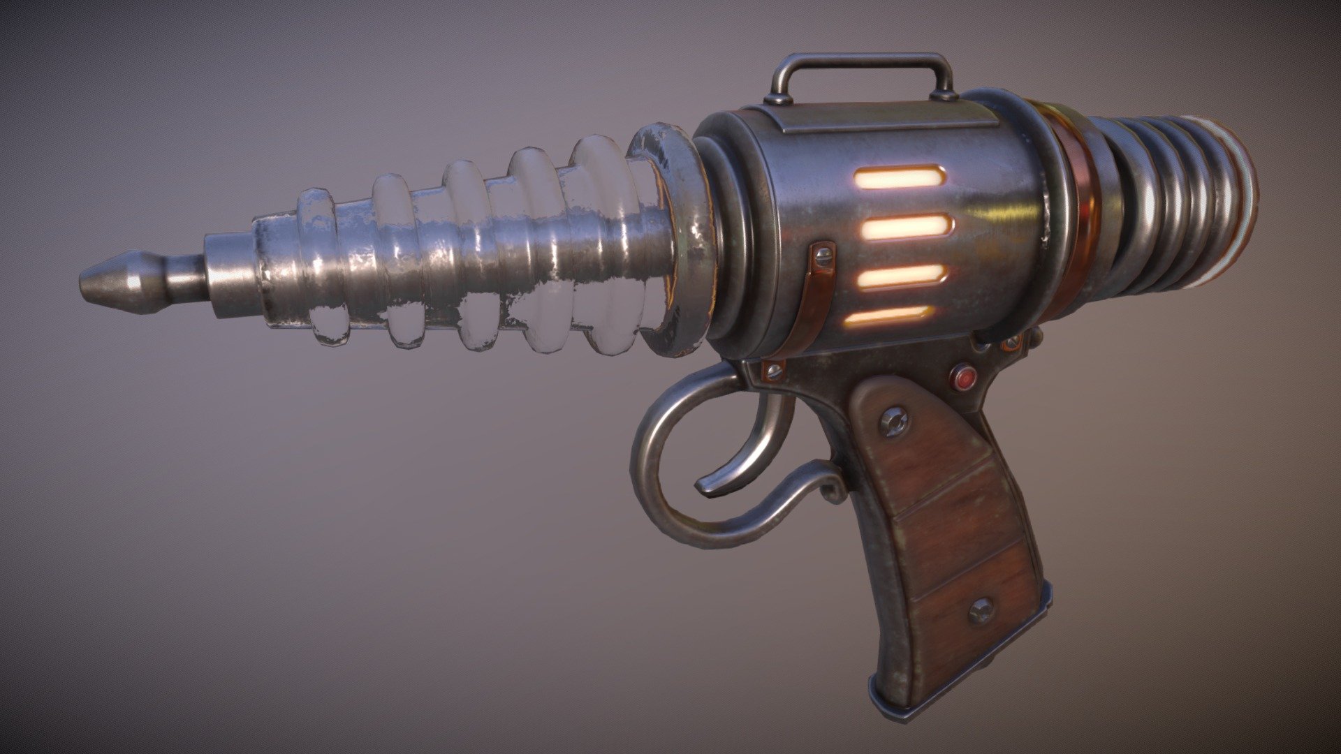 This is a Ray Gun I made for my class at Edinburgh College. We were asked to produce a weapon with a Retro-Futuristic style.

After initially completing the Gold Variant, I decided to create an additional skin with a different colour scheme. I had a lot of fun creating this small &amp; self-contained piece. I hope to continue expanding upon and improving it in the near-future.

Mesh was created with Blender 2.79. 
Marmoset Toolbag 3.04 and Substance Painter 2018 were used for Baking &amp; Texturing.

Be sure to follow me on ArtStation! - Retro-Futuristic Ray Gun - 3D model by WJS 3d model