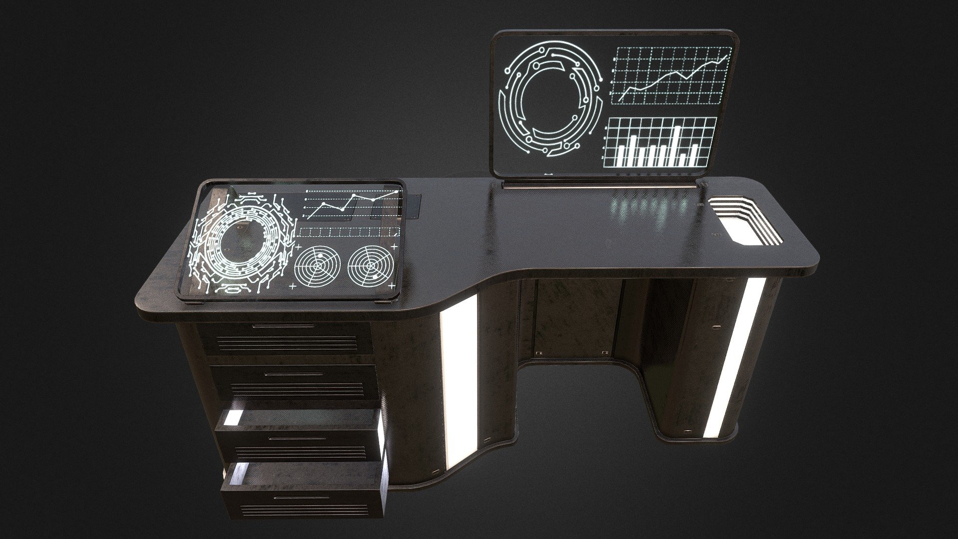 Sci fi Table with 4k and 2k textures along with color variation. All textures are contained in additional files along with all the required 3d files and raw blend files. Textures include Diffuse,Normal,Roughness,opacity and metallic. if you have trouble texturing the object you can easily prefer the original blend file for shader setups. Thank You! - Sci-fi Table - Buy Royalty Free 3D model by Nicholas-3D (@Nicholas01) 3d model