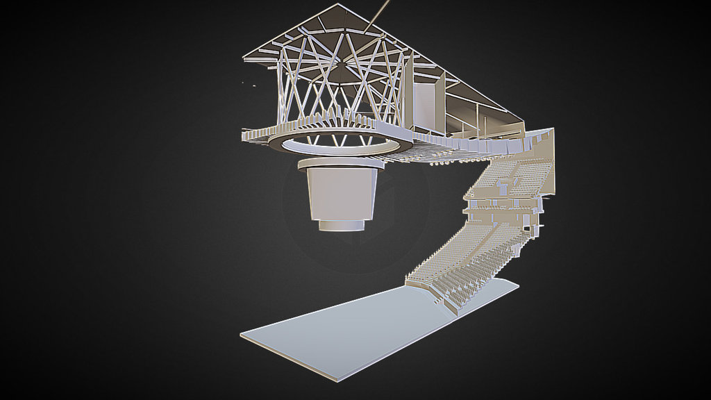 Lanmar Services created a model for an acoustical study of this arena. Specific attention was paid to the unique steel structure and the cat walks and other equipment located above it 3d model