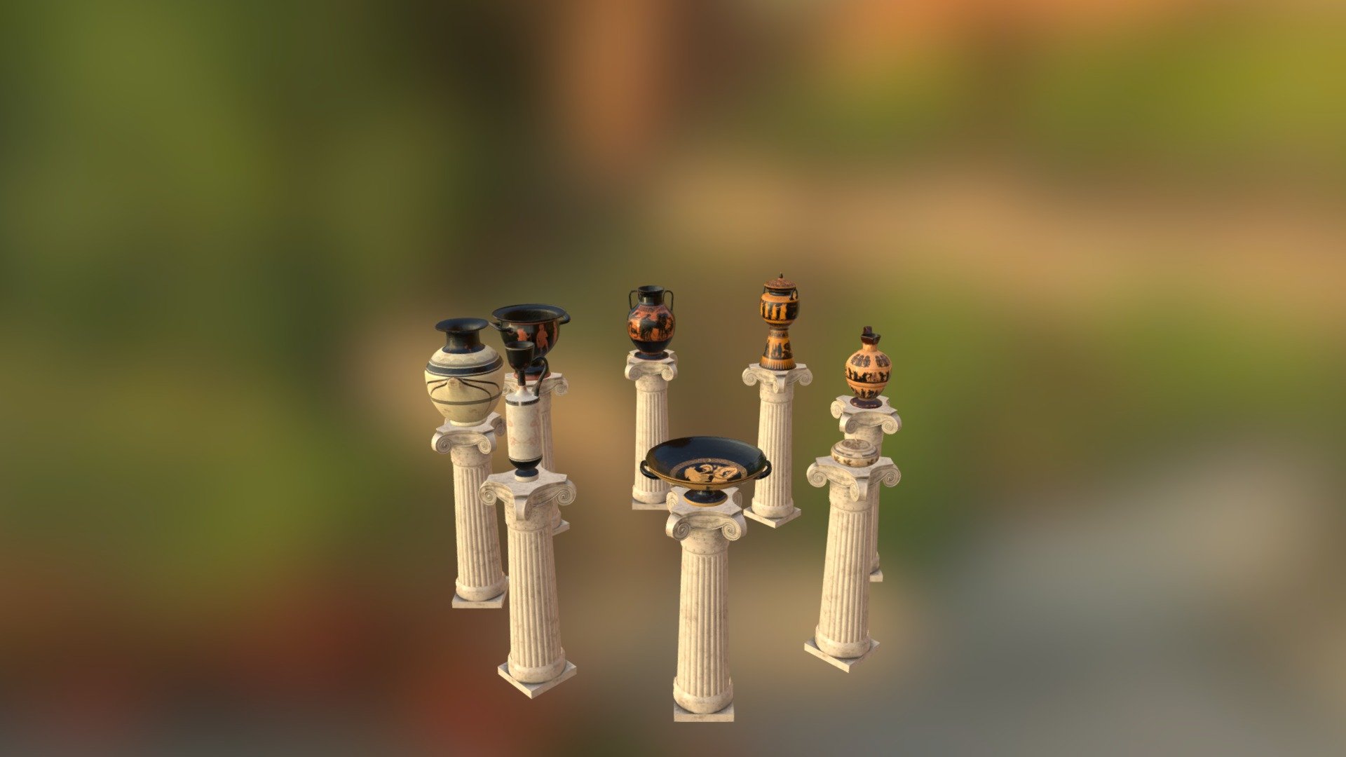 Some examples of ancient Greek pottery - Greek ceramic vases - Buy Royalty Free 3D model by Design3Dme 3d model