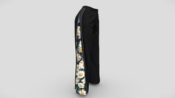 Female Palazzo Pants With Floral Side Panels palazzo, fashion, side, panels, girls, leg, clothes, lounge, pants, stylish, summer, realistic, beach, real, floral, casual, womens, wide, wear, pbr, low, poly, female, black