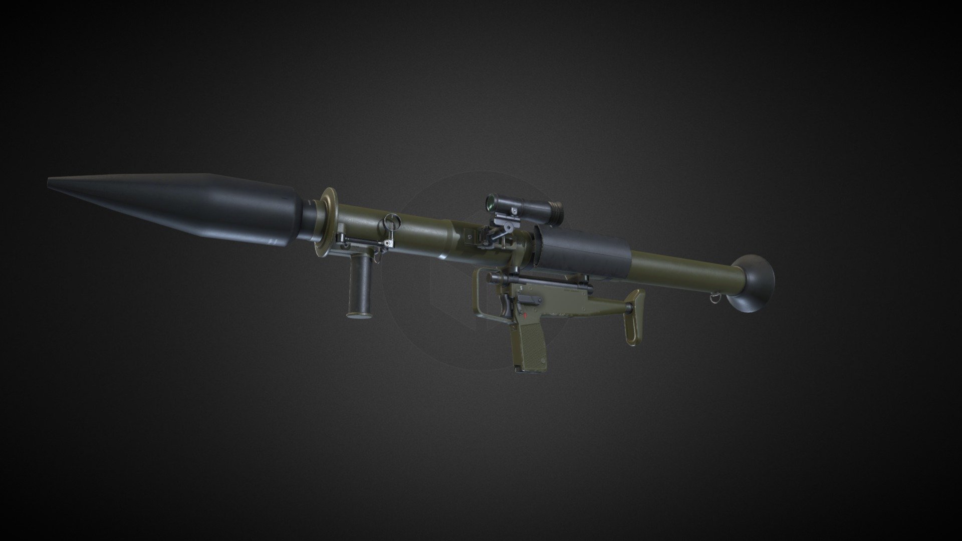 Also known as Panzerfaust Lanze(or just Panzerfaust 2) is West German portable recoilless anti-tank rocket launcher that use 44×537mm rocket cartridges.

Its weirdly overcomplicated as to actually launch rocket you need to use blank bullet from magazine using bolt-action mechanism&hellip;

I modified scope mount to use picatinny rail instead of dovetail so its easier to attach different scope to it, also yes, I included older HEAT warhead, as it just look cooler than than black boring cylinder(logic, I know&hellip;).  

Model is rigged, but there is also version with all parts separated.

It have two PBR Materials in 4K plus separate 2K for rocket.

Verts: 13.7K

Tris: 27K  

Made in Blender 3d model