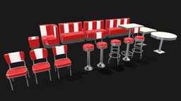 Retro Diner 50s bundle 3D bar, stool, leather, retro, diner, furniture, table, 50s, chair