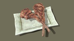 Grilled Lamb Chops cg, dinner, breakfast, bake, dish, vr, meal, ar, snack, lunch, lamb, chop, roast, grilled, game, pbr, lowpoly