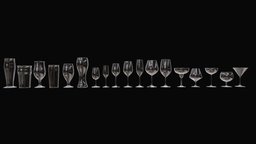 Glassware Set bar, drink, food, cocktail, wine, pub, crystal, beverage, beer, pint, alcohol, liquor, martini, flute, champagne, vodka, booze, architecture, glass, asset, blender, interior, gameready, resaurant