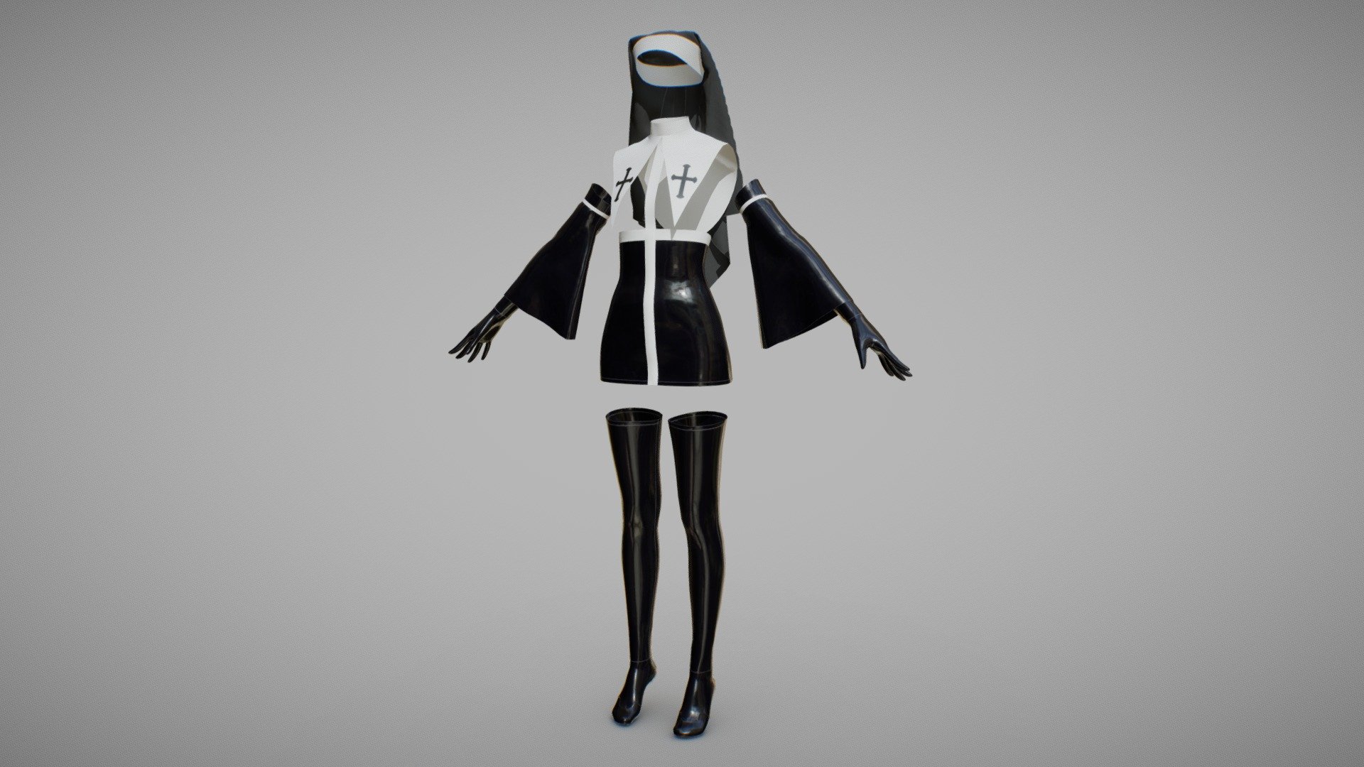 Nun full costume set by SoulSnatch Store (Real store you can find @soulsnatch.store IG) made of Latex.
Dress, head set, stockings and panties included.
All quad and subdiv ready.
2 sets of 4k PBR textures.
All Quads!
FBX. OBJ. DAE. GLB. BLEND. formats.
Enjoy ;) - BDSM latex Nun costume set by SoulSnatch Store - Buy Royalty Free 3D model by DeepDown 3d model