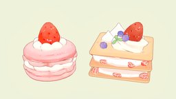 Marcaron and Crepe cake, white, cream, dessert, strawberry, macaron, blueberry, cakes, crepe, desserts