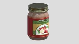 Strawberry Applesauce Pint Low Poly PBR food, square, rectangular, oil, cap, cylinder, packaging, lid, olive, can, tin, mockup, handle, round, metal, realistic, box, package, vegetable, canister, asset, game, 3d, low, poly, bottle, container