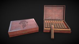 Churchill Cigar Box storage, ww2, household, case, england, britain, cigarette, great, box, smoke, tobacco, smoking, cigar, cuban, churchill, nicotine, winston, 3d, pbr, textured, rigged, comemorative